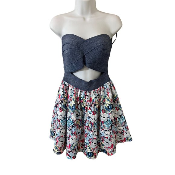 Love Culture Denim Tube Fit and flare Floral Cutout Mini Large Dress - Picture 1 of 8